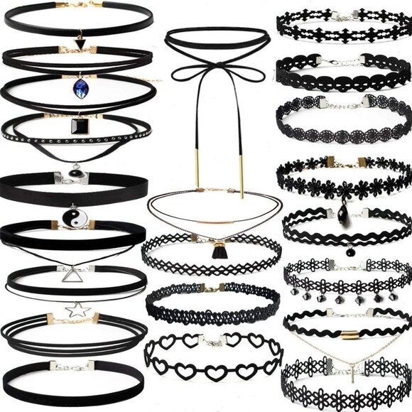 Jewelry - 22-Pcs Black Velvet Choker Set - Elegant Adjustable Necklaces for All Occasions